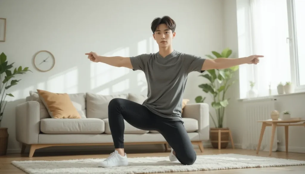 홈트레이닝 루틴으로 실천하는 남자 모습