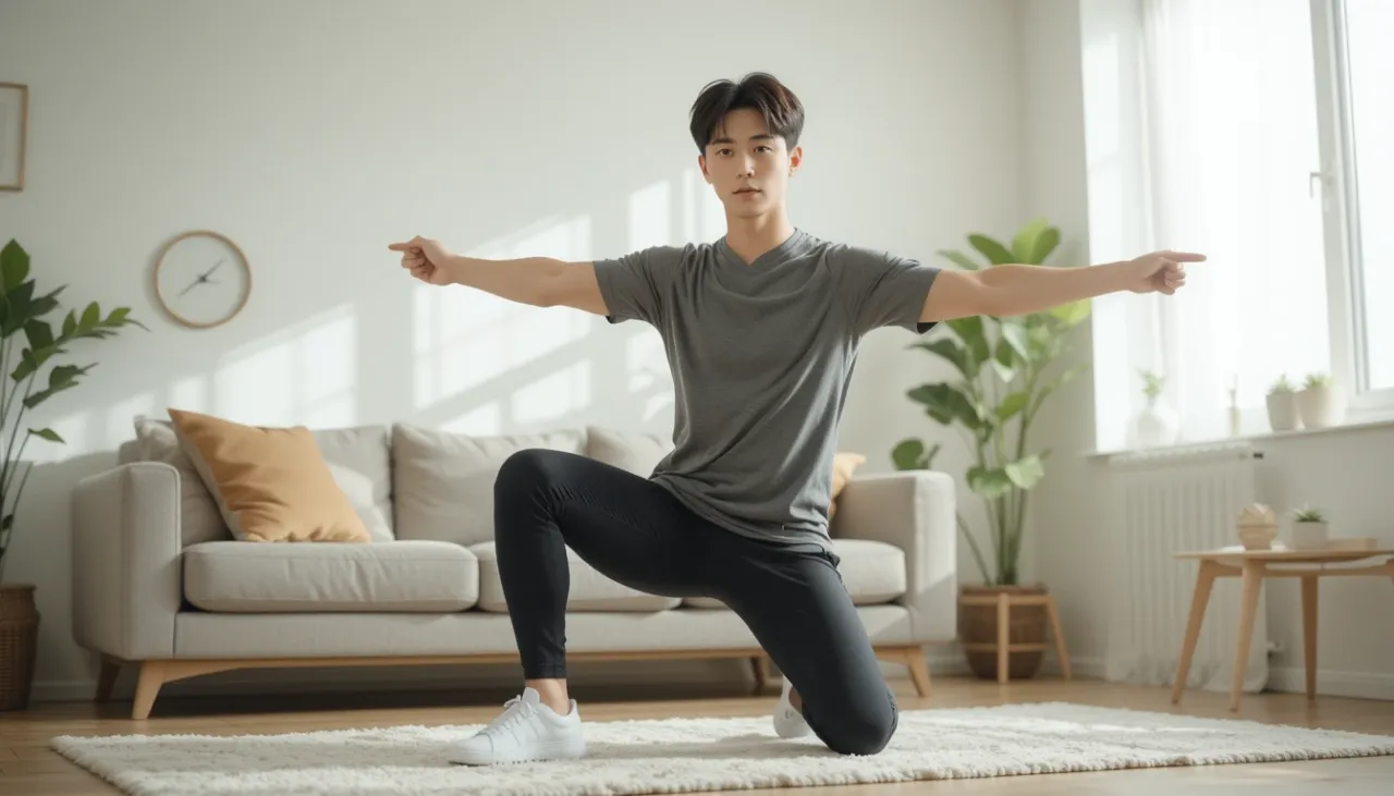 홈트레이닝 루틴으로 실천하는 남자 모습